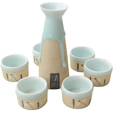 Imagem de Conjunto de saquê japonês feito à mão de cerâmica inclui bandeja de copo de saquê e caixa de presente conjunto tradicional de saquê pintado à mão de 6 peças