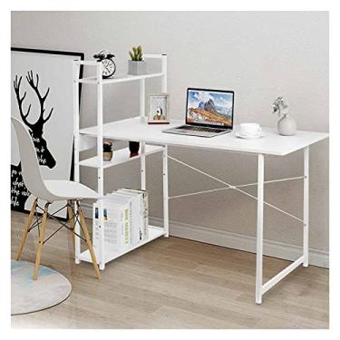 Imagem de AKALNNB Mesa de PC moderna estilo simples PC mesa com prateleiras de armazenamento 47,2 polegadas mesa de escrita com estante PC estação de trabalho mesa de estudo para escritório em casa (cor: preto