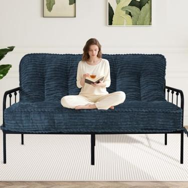 Imagem de KOZIDO Colchão futon de 20 cm, tamanho casal, sofá-cama futons extra grosso com design de alça, colchão japonês para adultos, tapetes dobráveis com enchimento de espuma desfiada (moldura não incluída