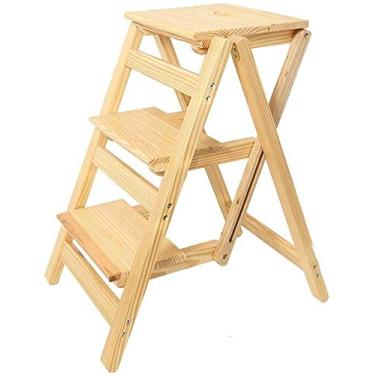 Imagem de Banqueta de escalada interna, cadeira de escada de madeira maciça, cadeira de escada de madeira multifuncional, escada dobrável para decoração de casa e biblioteca/#3 (#3)