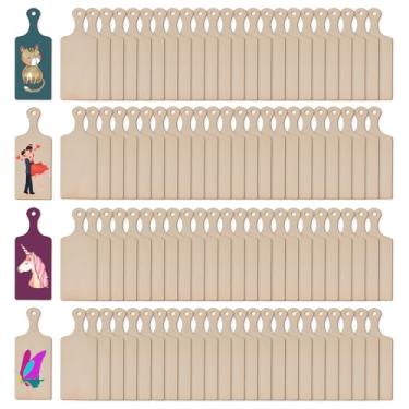 Imagem de 96 peças mini tábua de corte de madeira com alça pequena tábua de cozinha para cortar queijo, tábua de cozinha de madeira, para decoração de cozinha, artesanato, faça você mesmo (24 x 8 cm) natural