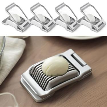Imagem de 4 pacotes de fatiadores de ovos, de liga de alumínio resistente, de aço inoxidável, mini cortador manual de ovos para presunto, cogumelo, morango e frutas macias, cortador de ovos de cozinha para
