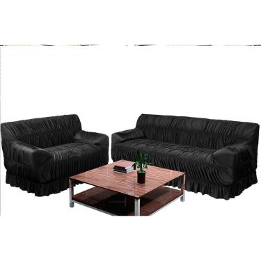 Imagem de Capa De Sofá Em Malha 2 E 3 Lugares 21 Elásticos - Preto