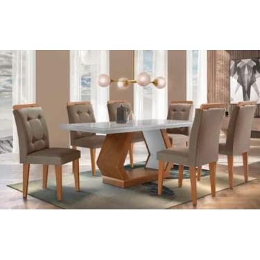 Imagem de Mesa alvorada base off white/imbuia tampo e vidro quina reto off white