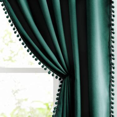 Imagem de  Cortinas Treatmentex con pompón verde y bloqueo total 160x130 cm x2 