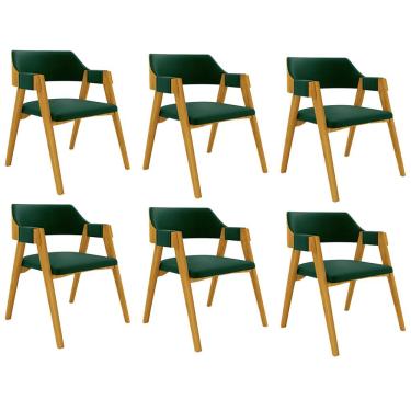 Imagem de Kit 6 Cadeiras Sala de Jantar e Jogos Carteados Madeira Maciça Poker Veludo Verde/Mel G42 - Gran Belo