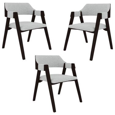 Imagem de Kit 3 Cadeiras Sala de Jantar e Jogos Carteados Madeira Maciça Poker Linho Cinza/Tabaco G42 - Gran Belo