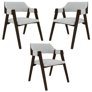 Imagem de Kit 3 Cadeiras Sala de Jantar e Jogos Carteados Madeira Maciça Poker Linho Cinza/Capuccino G42 - Gran Belo
