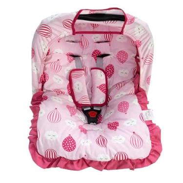 Imagem de Kit Completo para Bebê Conforto – Universal com Capa, Capota e Protetores de Cinto – Tecido 100% Algodão – Confortável e Macio (Balão Pink)