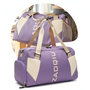 Imagem de Bolsa de Viagem e Academia Mala de Mão com Área Molhada Compartimento para Tênis Alça Ajustável Ideal para Avião Academia Praia e Fim de Semana (Lilás)