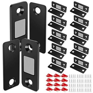 Imagem de FUYGRCJ - 12 peças de trava magnética de aço inoxidável forte fivela magnética ultra fina instalação de parafuso autoadesivo fecho de porta magnético para armário de armário (preto)