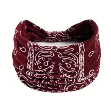 Imagem de Faixas elásticas largas — faixas elásticas estampadas e absorventes para fitness e ioga (Vinho)