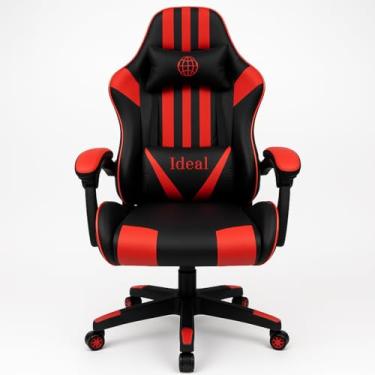Imagem de Cadeira Gamer Ergonômica, Preto e Vermelho, com Apoio para Cabeça, Braços e Pés, Design Moderno