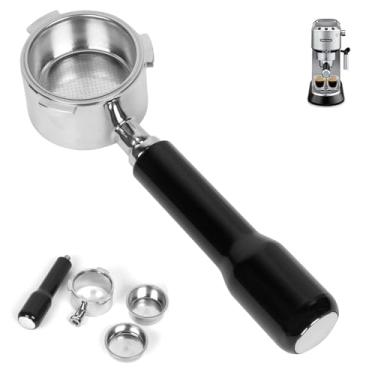 Imagem de Filtro portátil sem fundo de 51 mm, cabeça de aço inoxidável de 3 orelhas, com 2 cestas de filtro (individual + dose dupla), filtro portátil de aço inoxidável, compatível com máquina de café expresso