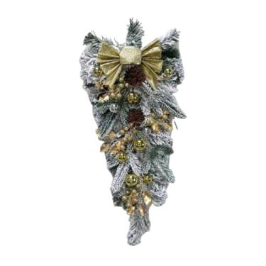 Imagem de Sclmgo Guirlanda de Natal Artificial em Flocos de PP, Guirlanda Realista em Forma de Gota, Enfeite Festivo Pendurado com Laço E Bolas, Adequada para Porta Da, Ouro