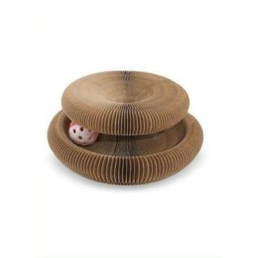 Imagem de Brinquedo para Gato com Bolinha e Arranhador de Papelão Sanfonado – Compacto e Dobrável