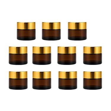Imagem de 10 frascos de creme de vidro âmbar de 10 ml com tampas douradas recarregáveis pequenos recipientes de cosméticos tamanho viagem frascos vazios para creme facial para olhos, protetor labial