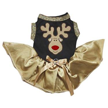 Imagem de Petitebella vestido para cachorro com cara de rena (preto/dourado, 2GG)