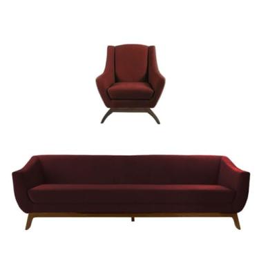 Imagem de Conjunto Milano Sofá 3 lugares E Poltrona Em Veludo Bordo - Larbelle