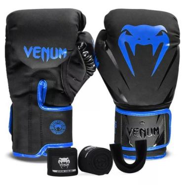 Imagem de Kit Boxe Venum Impact 2.0: Luva + Bandagem + Bucal - Azul, 14oz