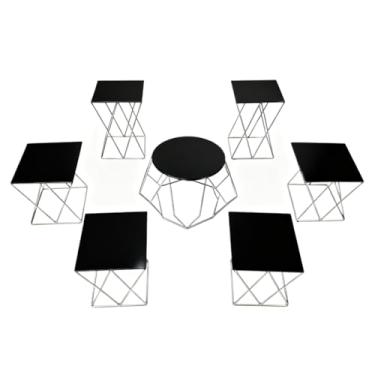 Imagem de Kit 7 Pecas Bandejas E Boleira Com Chapa De Ferro Dourado Para Decoracao Mesinha Serve Doces Aperitivos Ideal Festa Ambientes Casa(PRETO)