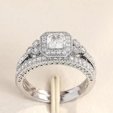 Imagem de Um conjunto de anéis de casal de zircônia incrustada para mulheres, requintados, leves e luxuosos, decoração de encontros para festas de formatura, Cobre, Sem pedra preciosa