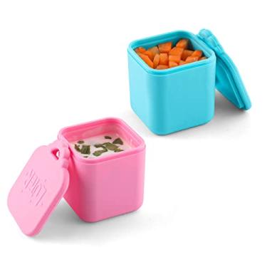 Imagem de 2 recipientes para molho redesenhados, recipiente de molho de salada de silicone de 118 ml, recipiente para molho de molho com tampas para almoço escolar, piquenique, viagem