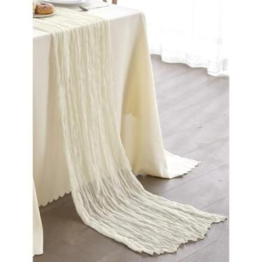 Imagem de Caminho de mesa bege de gaze de 3 m, caminhos de mesa de gaze boho para decoração de casamento de chá de bebê nupcial