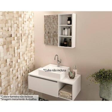 Imagem de Armário C- Balcão Banheiro Suspenso Bn3601 S- Cuba 80cm E Espelho Bn3609 Branco - Tecno Mobili