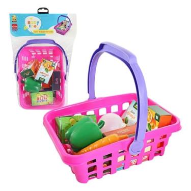 Imagem de Cesta de Supermercado Infantil com Frutas, Brinquedo Educativo para Crianças, Conjunto de Faz de Conta