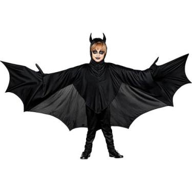 Imagem de Fantasia Halloween Morcego Infantil pra Menino Luxo Com Capuz e Asas G
