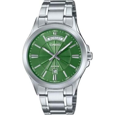 Imagem de Casio MTP1381D-3AV Relógio analógico masculino vintage clássico de aço inoxidável com mostrador verde