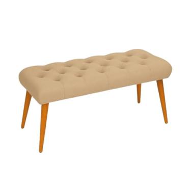 Imagem de Banqueta Classic Estofada em Suede – Banco Decorativo com Pés de Madeira para Quarto, Sala ou Hall de Entrada (Bege)