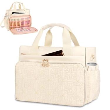 Imagem de Sacolas femininas cristãs com compartimentos, bolsa de igreja com porta-canetas, sacola com zíper para trabalho e viagens, Bege, Large