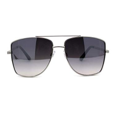 Imagem de SA106 Óculos de sol masculino extra grande quadrado com aro de metal, Fumê prateado, 5 13/16" (142mm) x 2 1/4" (57mm)