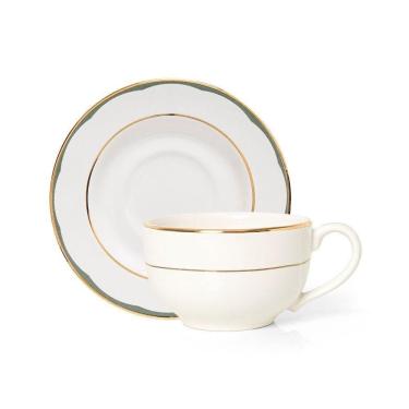 Imagem de Xícara Com Pires Copa E Cia Aquarelle Em Cerâmica Filetado Ouro Olive