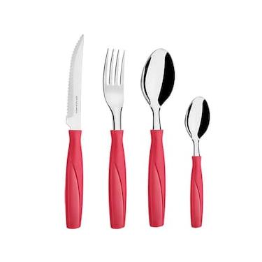 Imagem de Faqueiro Brinox em Polipropileno e Aço Inox Itaparica Vermelho com Gaveteiro – 25 Peças