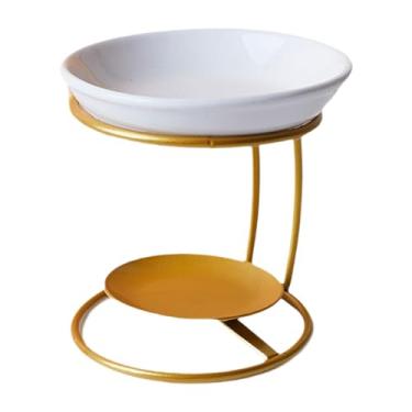 Imagem de Wswqop Queimador de óleo Essencial de Cerâmica com Estrutura Metálica, Difusor de óleo, Aquecedor de Cera para Derretimento, Ideal para Quarto E Escritório, Ouro, Tamanho real