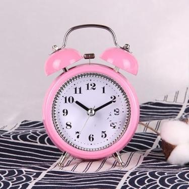 Imagem de Relógio Despertador Retrô Vintage de Mesa em Metal com Luz Noturna Silencioso Decorativo(Rosa)