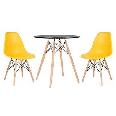 Imagem de Loft7, Kit - Mesa redonda Eames 70 cm preto + 2 cadeiras Eiffel Dsw Amarelo