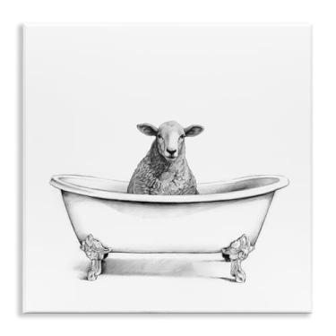 Imagem de Stupell Industries Wooly Sheep in Bath Tub Farm Animal Bathroom, projetado por Victoria Borges Art, 30,5 x 30,5 cm, placa de parede