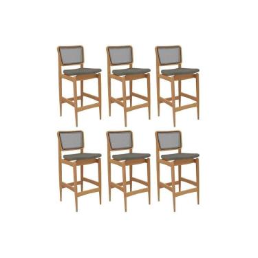 Imagem de Banqueta Sala De Jantar Liz 1bmm009ca Premium Madeira Maciça Kit 6 Un Carvalho-linho Escuro-tela Grafite - Kappesberg