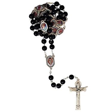 Imagem de Terço das estações da cruz | Contas pretas de cristal de madeira ou vidro | Ótimo presente católico para primeira reconciliação, primeira comunhão ou confirmação | Devocional quaresmal, Metal, Sem