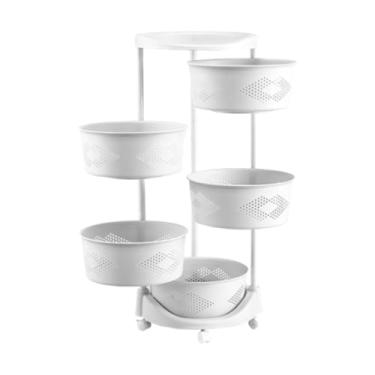 Imagem de AFXGUSD Carrinho de Prateleira de Armazenamento Giratório, Carrinho de Armazenamento com Rodinhas, Redondo, Móvel No Chão, Prateleira de Banheiro para Cozinha, 5 camadas