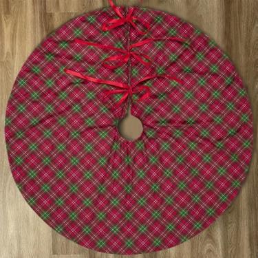 Imagem de Saia para árvore de Natal 91 cm, saia grande para árvore de Natal, perfeita para decoração de casa de Natal (xadrez vermelho)