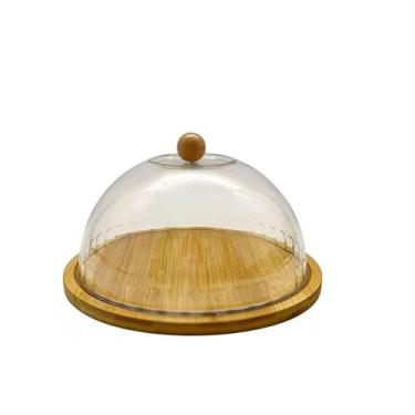 Imagem de Porta Queijo Queijeira Prato Bambu Com Tampa Acrílica Linda Cor Madeira