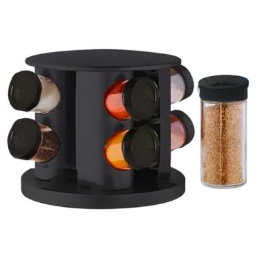 Imagem de Porta Temperos Giratório 360° com 6 Potes de Vidro Base Preta 17cm x 14cm Organizador de Condimentos para Cozinha Area Gourmet Premium