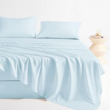 Imagem de LONAVA Jogo de cama completo 100% viscose derivado de bambu, azul celeste, 4 peças de roupa de cama macia refrescante com bolso profundo de até 40,6 cm, macio e sedoso, orgânico e respirável, lençóis