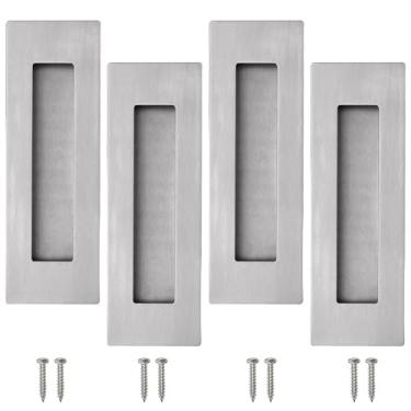 Imagem de Cozy Tower Puxadores de porta embutidos, puxadores de porta embutidos, puxador de porta de armário deslizante, puxadores de porta de dedo de aço inoxidável escovado de 15 cm retangulares (pacote com