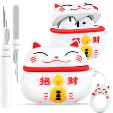 Imagem de Boaretiu Capa para Airpods 4ª – com chaveiro e kit de limpeza para AirPods 4ª geração (2024) Lucky Cat Cute Kawaii Funny 3D Soft Silicone Fun Cool para meninas mulheres adolescentes para Air pods 4